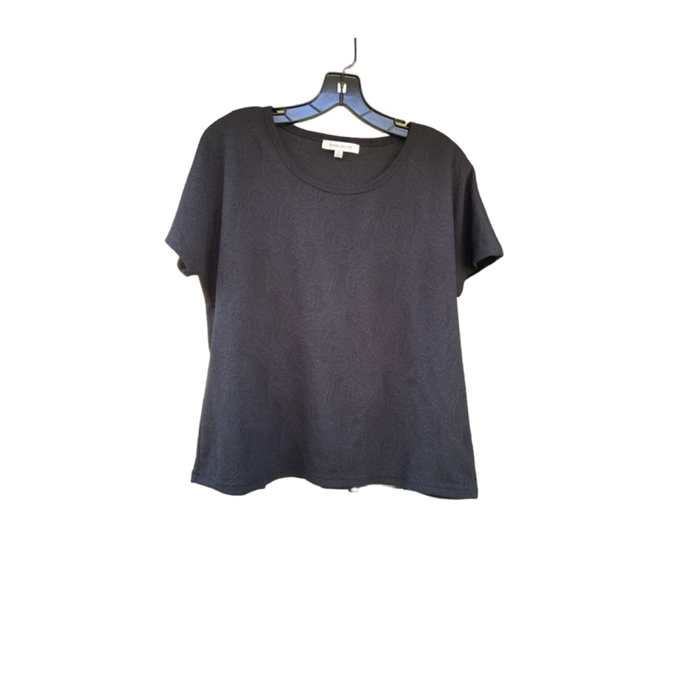 Women's Rose + Olive Textured Boxy Top Black Rose Embossed Size M